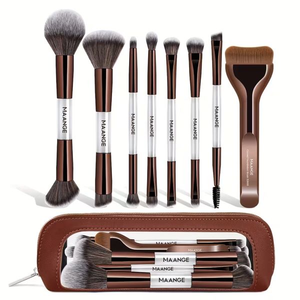 MAANGE Beauty StudioPro Dual-Ended Makeup Contouring Brush Set Brown
