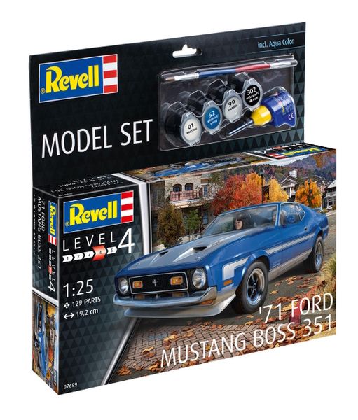 Revell 1/25 1971 Ford Mustang Boss 351 Model Kit w/paints, Glue and Brush