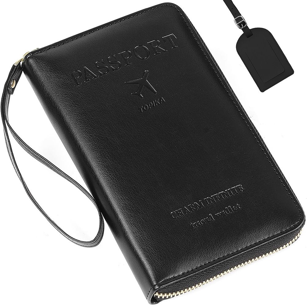 Topika Travel Passport Holder with Zipper, RFID Passport Wallet for unisex