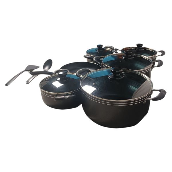 14-Piece Aluminium Stock Pot Set - Black