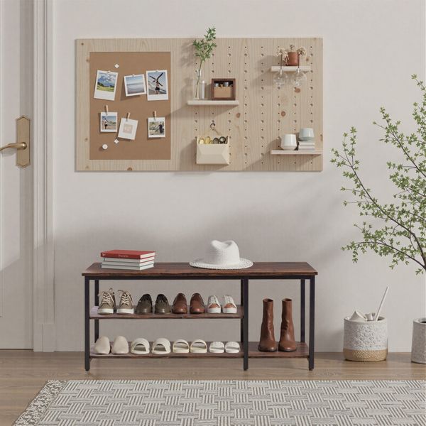 Wooden Shoe Rack Bench with Storage Shelf Brown