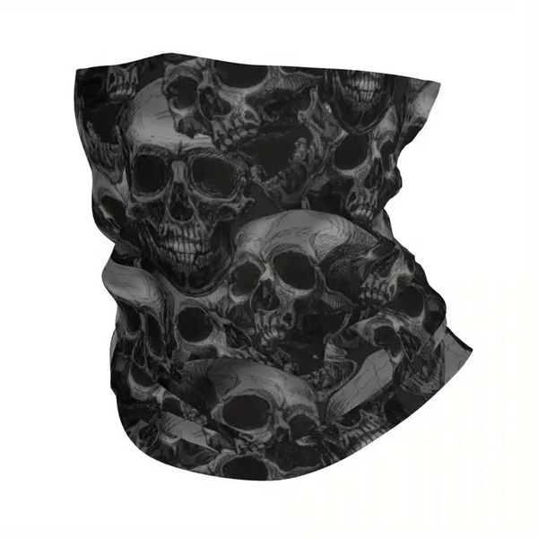 Skull Print Neck Gaiter - Moisture-Wicking Breathable Polyester Scarf