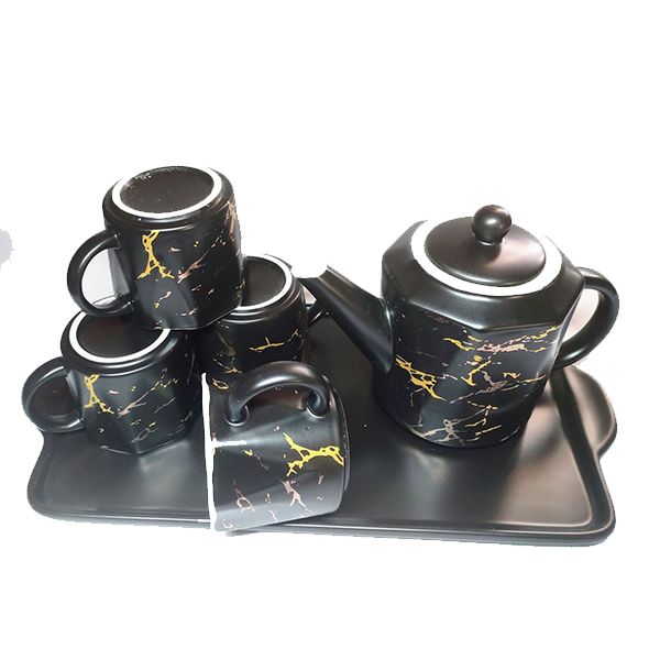 6 Piece Ceramic Marble Tea Set With Serving Tray Shop Today. Get it
