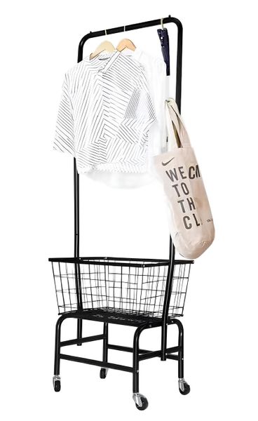 Portable Clothes Rack with Storage Basket &amp; Wheels - 160cm Height