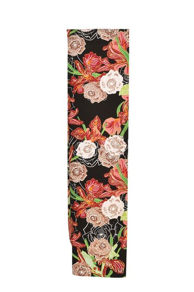 Black Cotton Bright Floral Rectangular Head Scarf for Modest Everyday Wear
