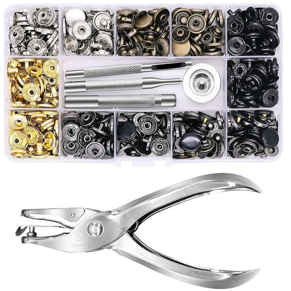 Dezvous 120 PCS Metal Button Snaps Press Studs Kit with Punch Pliers