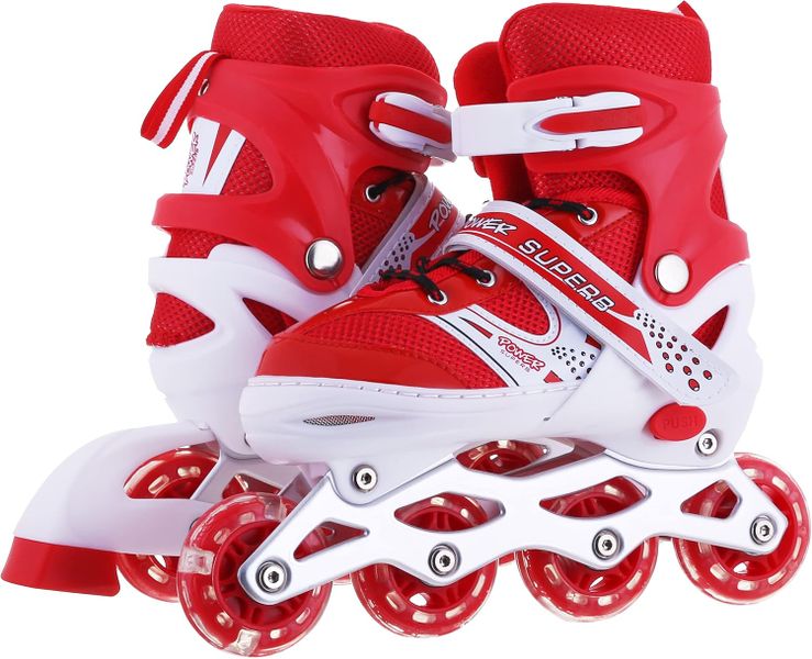 Indoor &amp; Outdoor Adjustable Inline Skates with Illuminating Wheels - Red