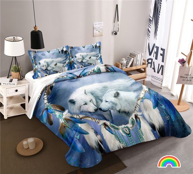 3D Printed Wolf Arctic Blue Duvet Cover Set