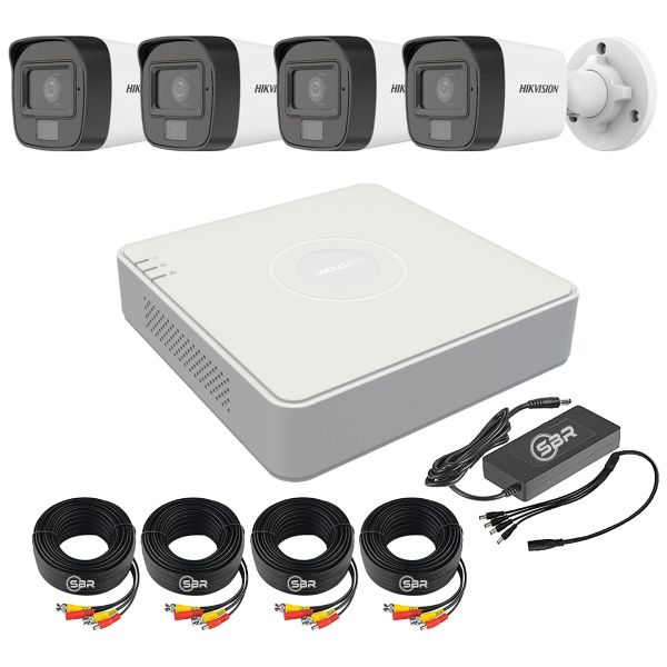 Hikvision 4CH Smart Hybrid Light Kit - Cameras With Audio - SBR Bundle
