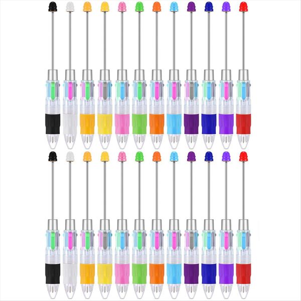 24 Pcs Multicolor Beadable Pens 4-In-1 Colored Beads Pen