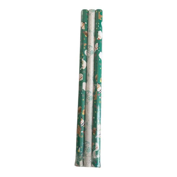 3-Pack Christmas Wrapping Paper - Green/Red Holiday Gift Wrap