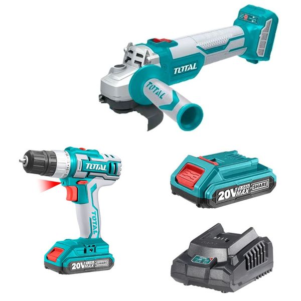 Total - Cordless Angle Grinder and Drill Kit with 2.0Ah Battery