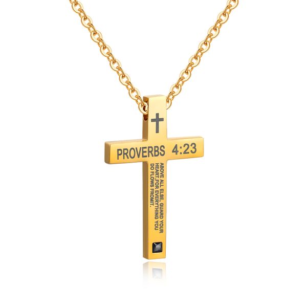Large Proverbs 4:23 Cross Necklace - Gold (NL-GX1441-L-GO)