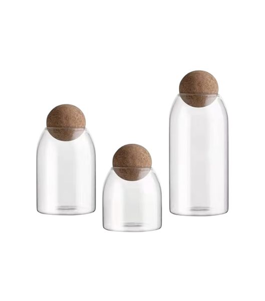 Glass Storage Container with Ball Cork Organizer Bottle Canister jar