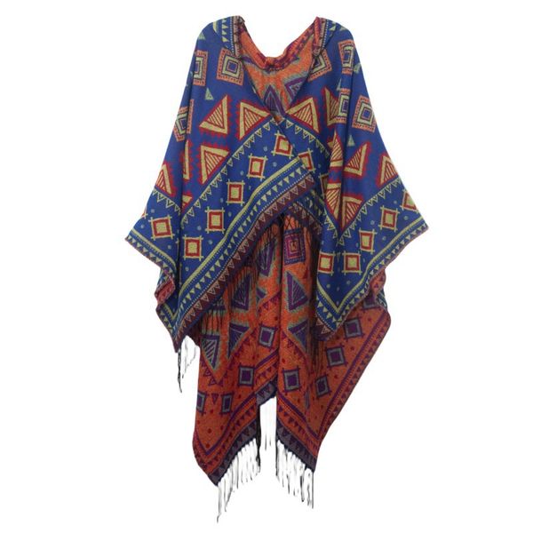 Hooded Travel Jacquard Women's Tassel Shawl