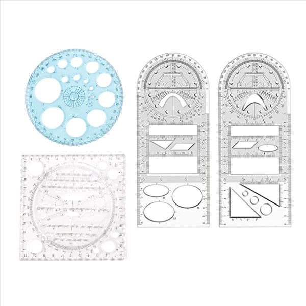 4Pcs Multifunctional Geometric Ruler Measuring Drawing Ruler Plastic
