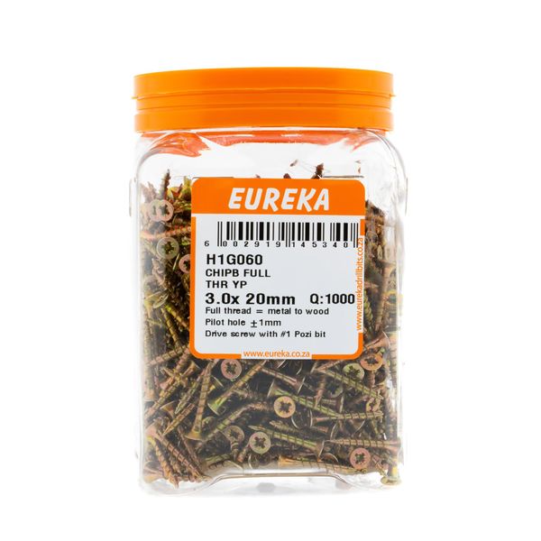 EUREKA Chipboard Screws Full Thread Yellow Zinc 3 x 20mm Q:1000 H1G060