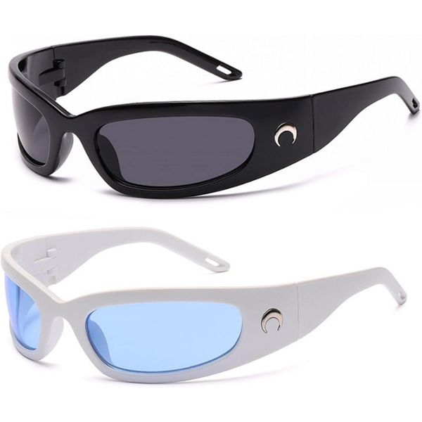 2 Pieces Oval Y2K Trendy Fashion Sports Sunglasses with Moon Decoration