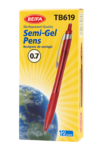 BEIFA Semi-Gel Pens Pack of 12 - Red-5 x Boxes With 12 Pens Inside