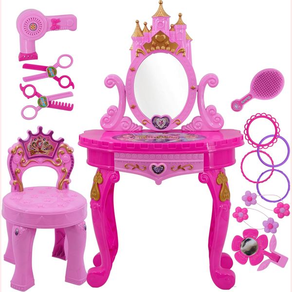 ULNSUE Little Princess Dressing Table with Stool Pretend Play Hair&amp;Make-Up