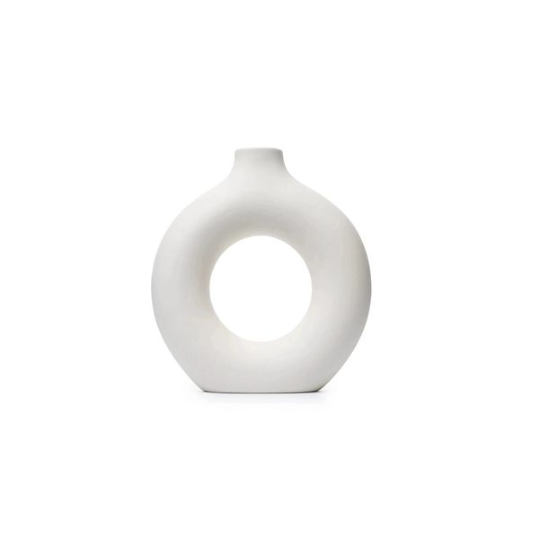 New Ceramic Hollow Donut Vase For Home Decor - 1 Piece - (16.5x4.5x17.5cm)