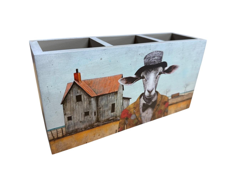 Cutlery/Stationary Holder - Black Bow-tie Sheep with Grey Hat