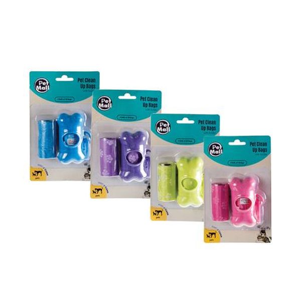 Pet Mall Pet Dog Clean Up Bags + Holder 2 x 20`s (Pack of 4)