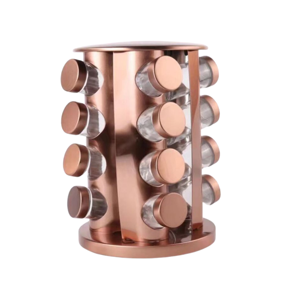 16Pcs Spice Jar set with Revolving Stainless Steel rack- Copper Color