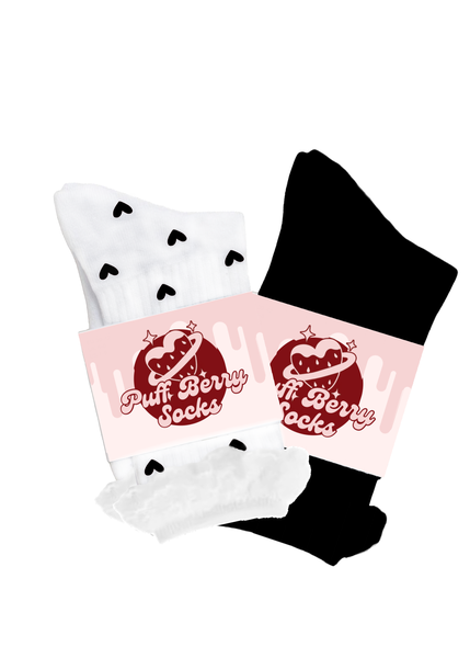Puff Berry Black and White Hearts Socks Set