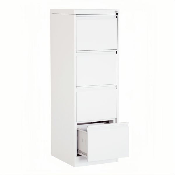 Steel Vertical 4 Drawer Swan-neck Filing Cabinet - White