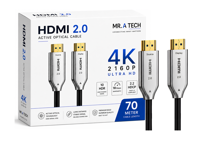 MR A TECH 4K HDMI 2.0 Active Optical Fiber Cable -70 Meter -4K@60Hz -18Gbps