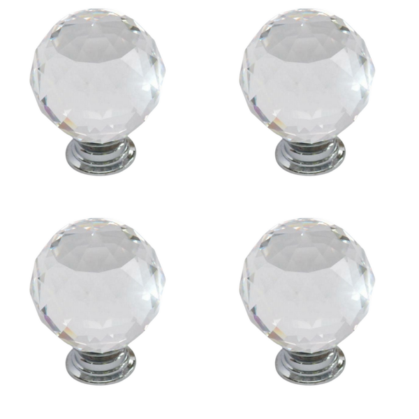 Decor Handles - 40mm Crystal Cupboard Knob Ball Type - Pack of 4