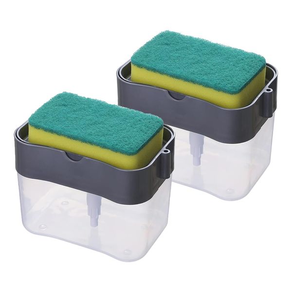 2Pcs 2 in 1 Dish Soap Dispensers Sponge Holder &amp; Drain Tray for Kitchen
