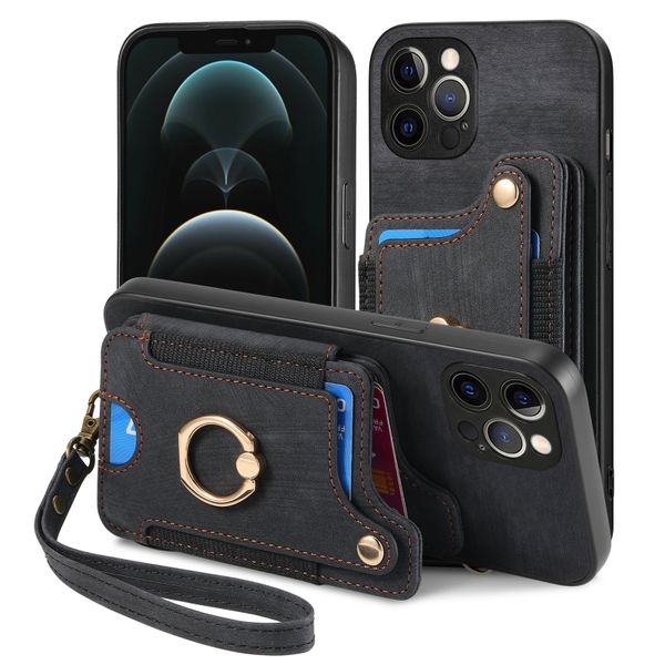 Finger Ring Case Compatible With iPhone 12 Pro Leather Lanyard Cover