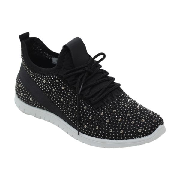 LaMara Pari s Gabby fly knit lace-up sneaker with diamonds black