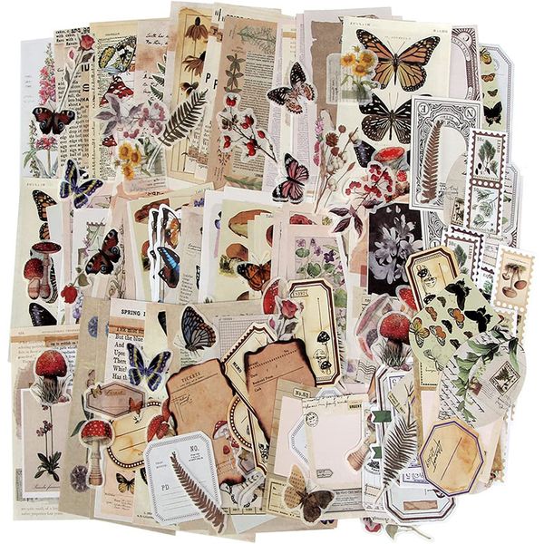Vintage Ephemera Scrapbook Sticker &amp; Paper Bundle Set Nature Pack 200 Piece