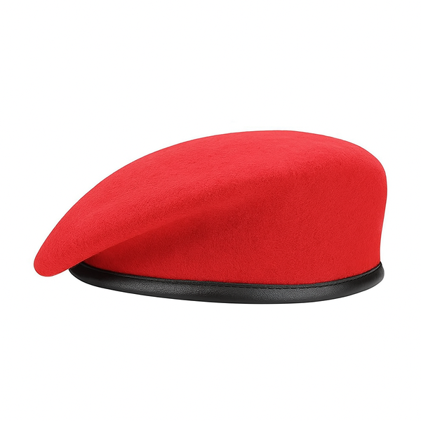 Red Wool Beret Cap - Classic French Style Adjustable Hat - 58cm
