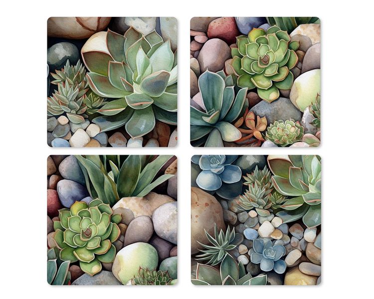 Coasters: Desert Rose Garden (Succulents) (4Pack)
