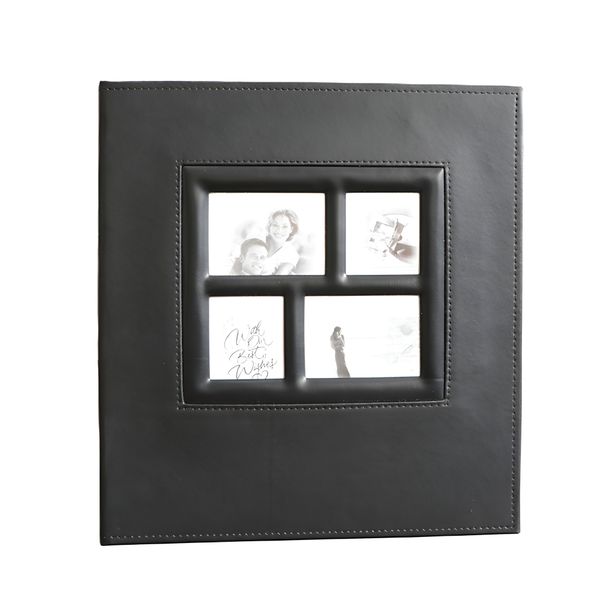 600 Pockets PU Leather Photo Album with Window Cover - Black