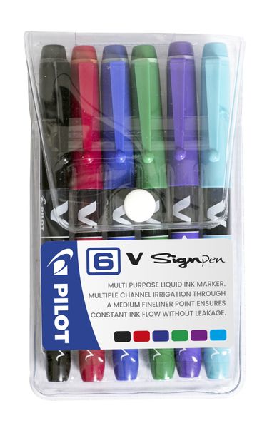 Pilot V Sign Pen Medium Marker - Wallet of 6 Colours