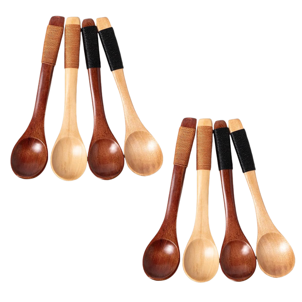 8Piece Mini Wooden Spoons/Soup Spoons with Tied Line on Handle for Eating