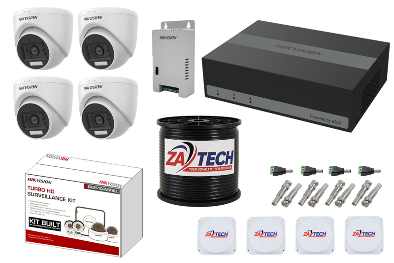 Hikvision 4CH eDVR Dome CCTV Kit with 1TB Built-in SSD, Zatech Cable and JB