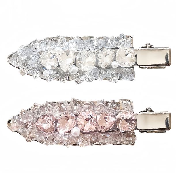 Stylish SeamlessHairpin Versatile Row Drill Side Hair Clip Set (White+Pink)