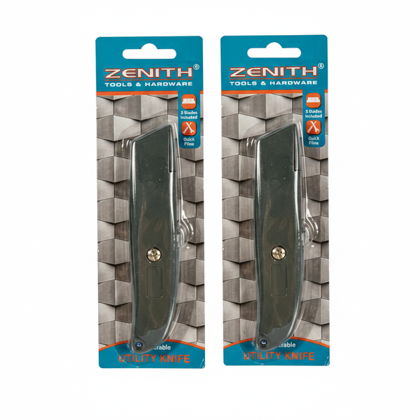 Zenith Retractable Utility Knife with 5 Spare Blades for Trimming - 2 Pack