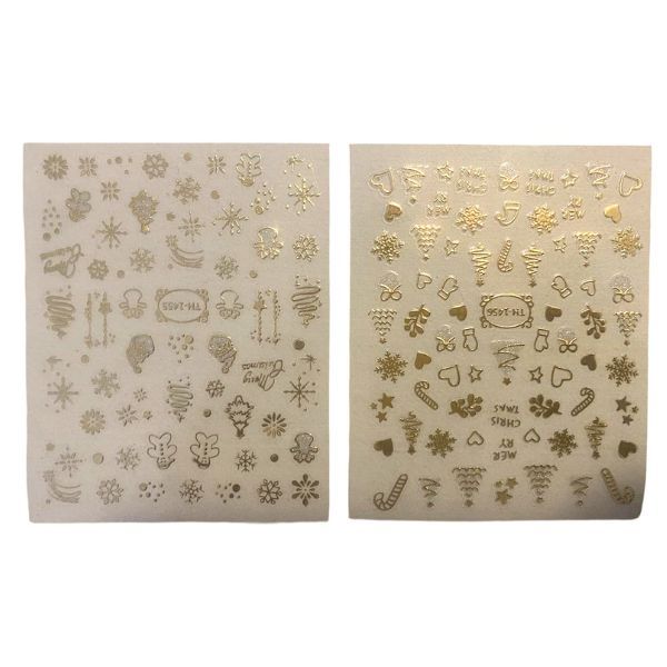Golden Christmas Nail Stickers (2 Pack) - Holiday Nail Art Decorations