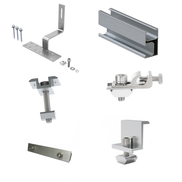 Solar Mounting Kit - Tile Roof - Supports 8 Panels 35 mm - Top &amp; Side Rail