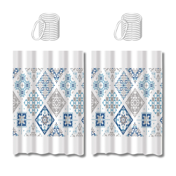 2 Pack Mosaic Shower Curtain with Hooks - 180 x 180cm