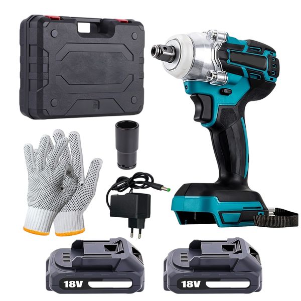 300Nm Cordless Wrench Kit with 2 Batteries, Charger, Gloves &amp; Socket
