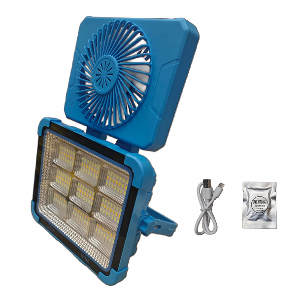 Solar Camping Light with Fan Rechargeable 4 Light Modes 4 Speed Wind