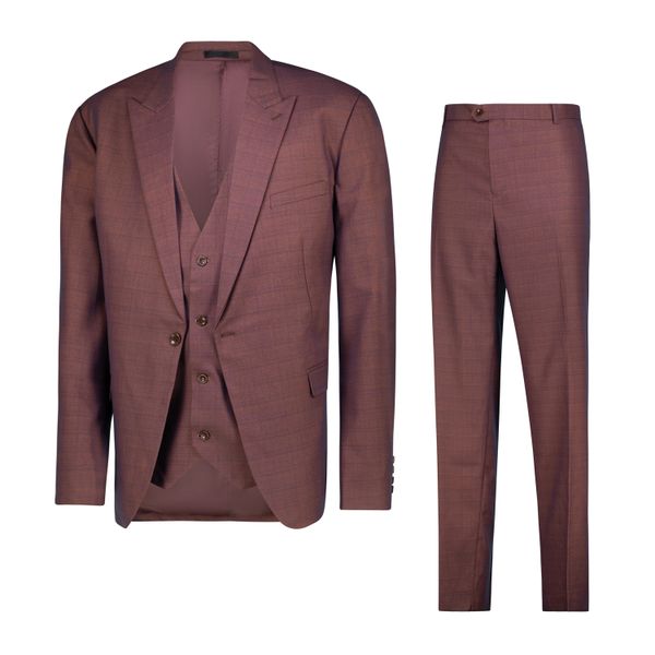 Men's Slim Fit 3-Piece Suit - Light Plaid, 85% Cotton, Tailored Elegance
